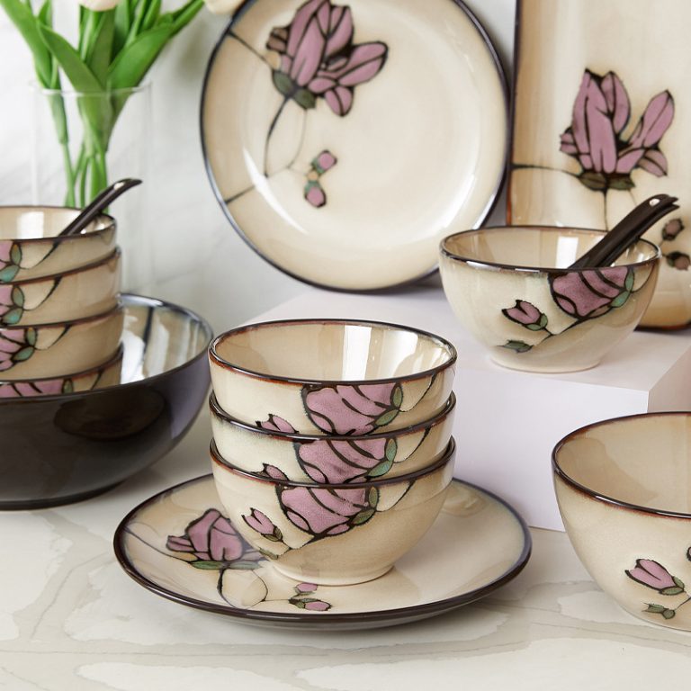 Chinese rustic style underglaze color household ceramic dishes tableware sets wholesale
