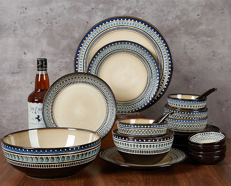 European Style Danube Underglaze Series Household Ceramic Bowl and Plate Tableware Set Wholesale
