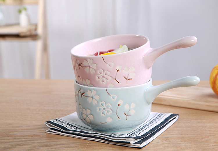 Yuquan Ceramic Tableware Anti-scald Handle Instant Noodle Bowl Wholesale